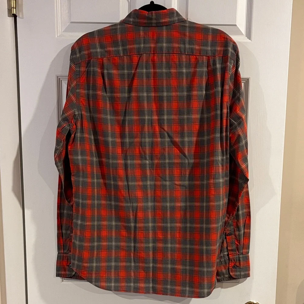 Men's J. Crew Red‎ & Gray Plaid Button Down Shirt size Medium